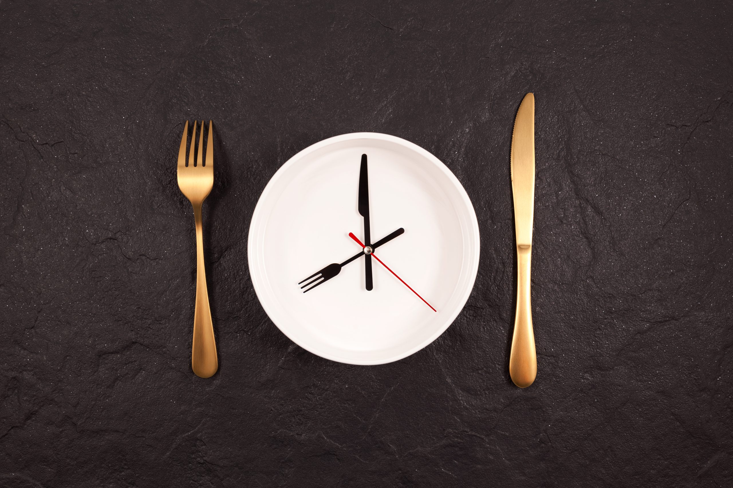 Clock,Hands,On,A,White,Plate.,Gold,Fork,And,Knife autophagy